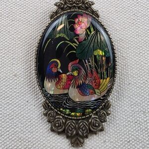 Chinese Export Brooch w/ Mandarin  Ducks
